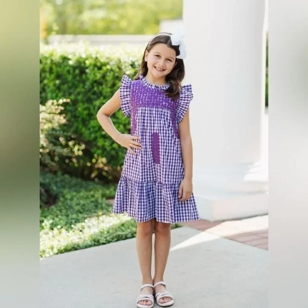 J. Marie Lilliana Gingham Ruffle Dress 2T 3T Purple | Cottagecore, Game Day - Picture 4 of 5